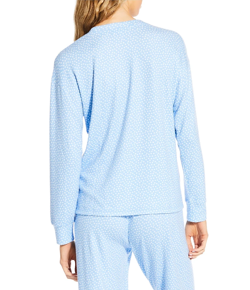 PJ Salvage Dotted Peachy Knit Long Sleeve Crew Neck Coordinating Sleep Top