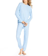 PJ Salvage Dotted Peachy Knit Long Sleeve Crew Neck Coordinating Sleep Top