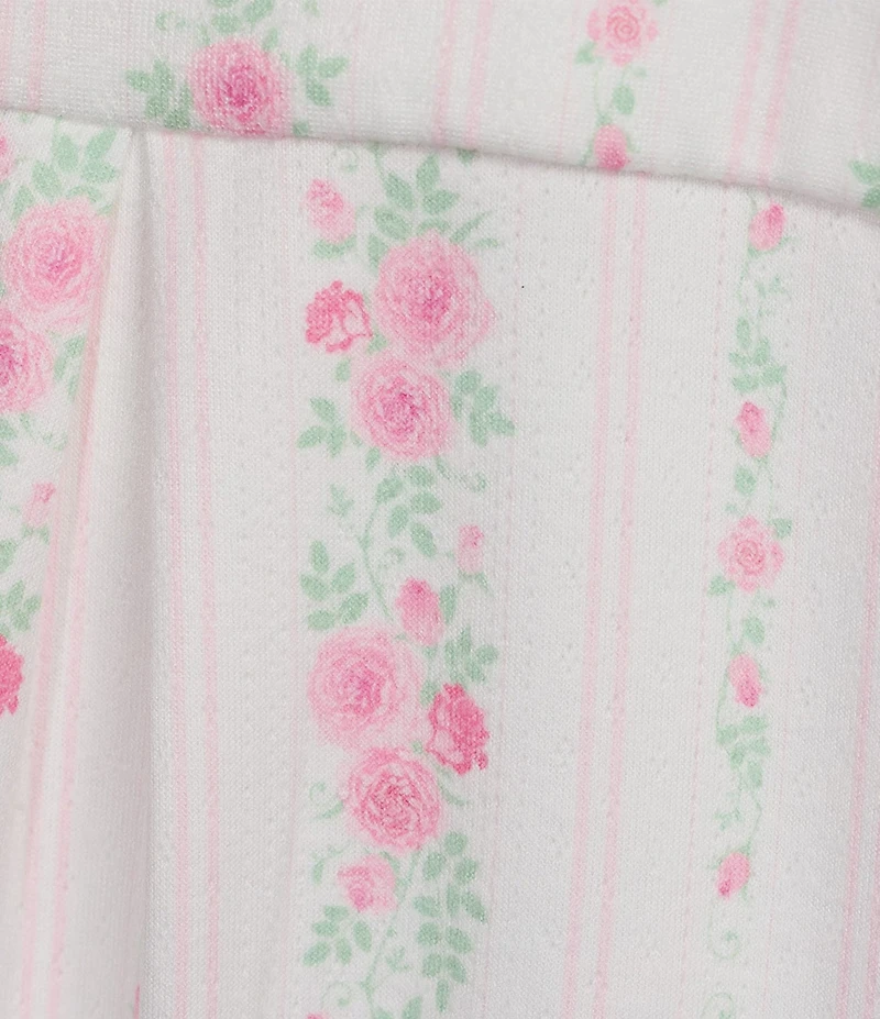 PJ Salvage Double Brushed Pointelle Knit Short Sleeve Notch Collar Floral Stripe Shorty Pajama Set with Eye Mask