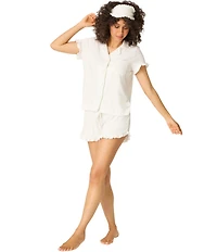 Pj Salvage Double Brushed Pointelle Knit Short Sleeve Notch Collar Shorty Pajama Set with Eye Mask