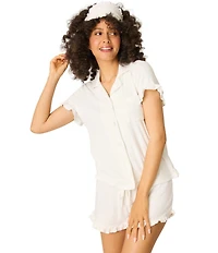 Pj Salvage Double Brushed Pointelle Knit Short Sleeve Notch Collar Shorty Pajama Set with Eye Mask