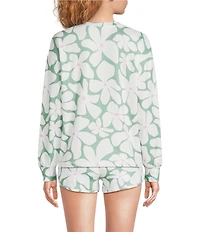 PJ Salvage Floral Print Long Sleeve Crew Neck Peachy Knit Coordinating Sleep Top