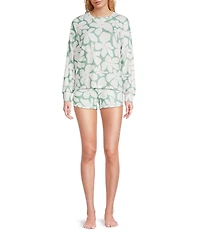 PJ Salvage Floral Print Long Sleeve Crew Neck Peachy Knit Coordinating Sleep Top