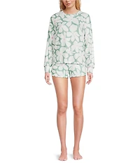 PJ Salvage Floral Print Peachy Knit Drawstring Tie Coordinating Sleep Shorts