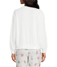 PJ Salvage Holiday Cat Print Long Sleeve Crew Neck Knit Sleep Top