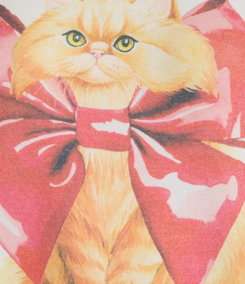 PJ Salvage Holiday Cat Print Long Sleeve Crew Neck Knit Sleep Top