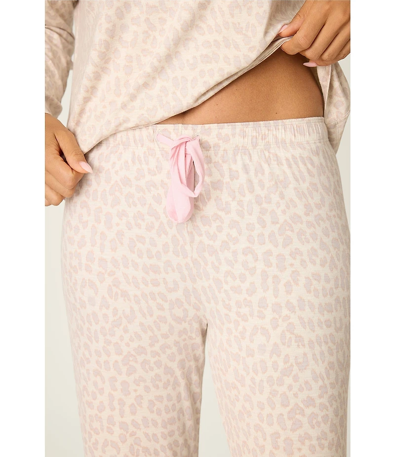 PJ Salvage Leopard Print Jersey Knit Drawstring Tie Coordinating Sleep Pants