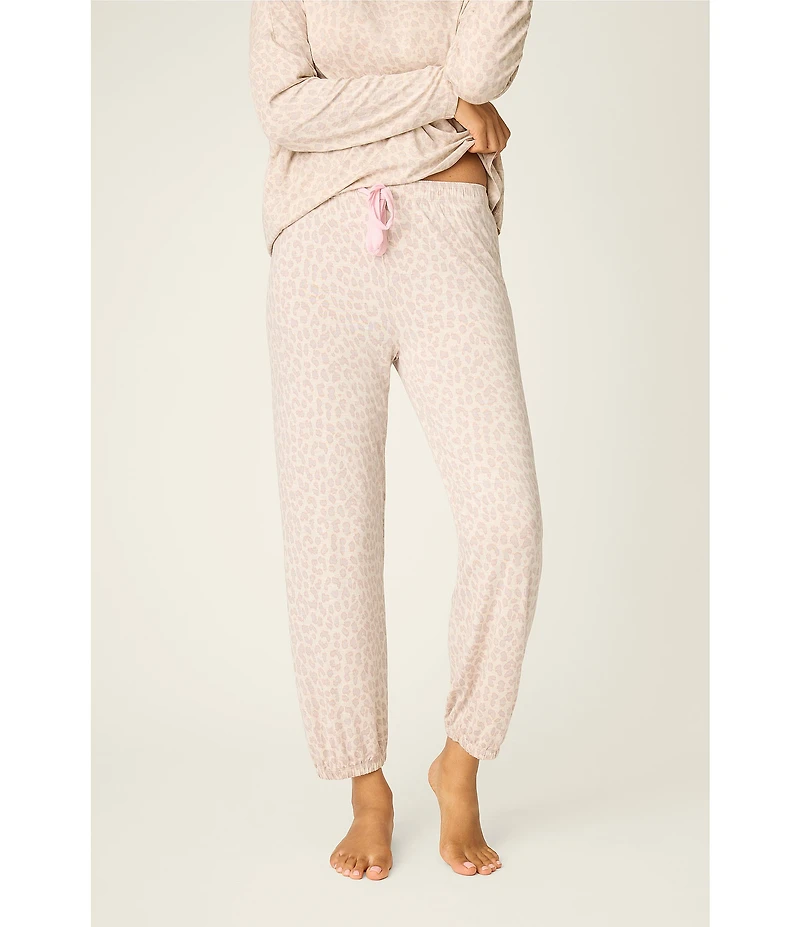 PJ Salvage Leopard Print Jersey Knit Drawstring Tie Coordinating Sleep Pants