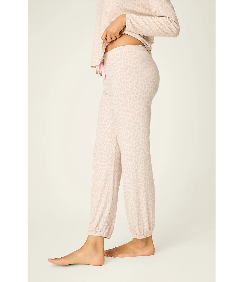 PJ Salvage Leopard Print Jersey Knit Drawstring Tie Coordinating Sleep Pants