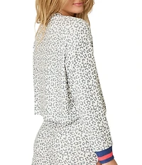 PJ Salvage Leopard Print Peachy Knit Long Sleeve Crew Neck Coordinating Sleep Top