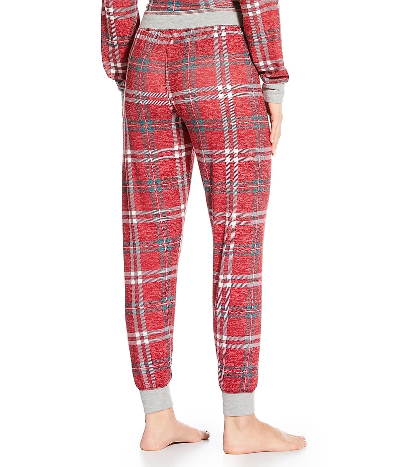 PJ Salvage Lets Get Toasty Plaid Peachy Knit Coordinating Sleep Jogger