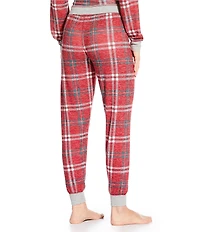 PJ Salvage Lets Get Toasty Plaid Peachy Knit Coordinating Sleep Jogger