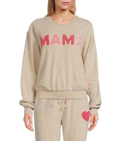 PJ Salvage Long Sleeve Crew Neck Brushed Fleece Mama Pullover