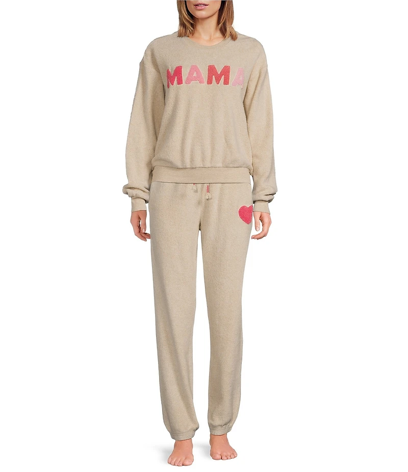 PJ Salvage Long Sleeve Crew Neck Brushed Fleece Mama Pullover