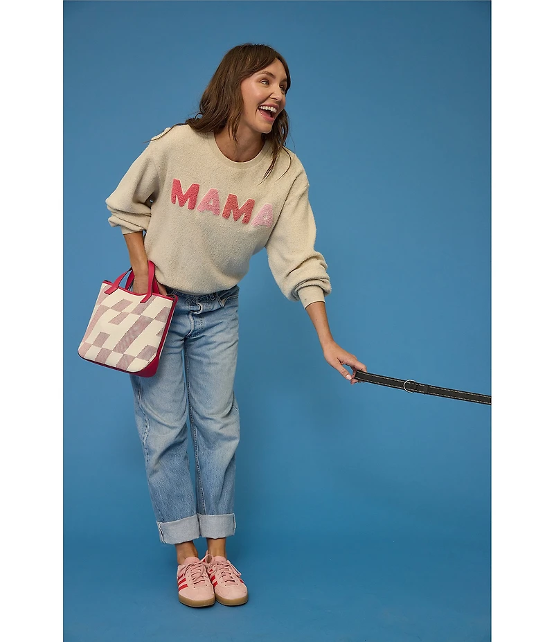PJ Salvage Long Sleeve Crew Neck Brushed Fleece Mama Pullover