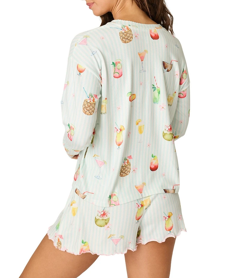 Pj Salvage Long Sleeve Crew Neck Cocktail Print Butter Jersey Knit Coordinating Sleep Top