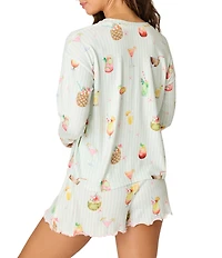 Pj Salvage Long Sleeve Crew Neck Cocktail Print Butter Jersey Knit Coordinating Sleep Top