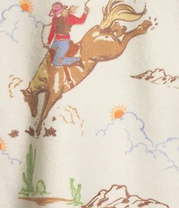 PJ Salvage Long Sleeve Crew Neck Cowgirl Western Print Peachy Knit Coordinating Sleep Top