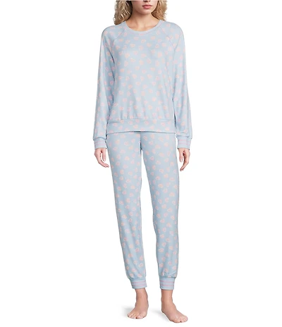 PJ Salvage Long Sleeve Crew Neck Heart Candy Print Long Peachy Knit Valentine's Day Pajama Set