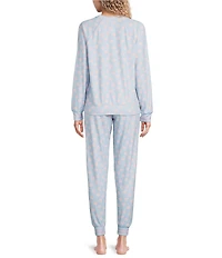 PJ Salvage Long Sleeve Crew Neck Heart Candy Print Long Peachy Knit Valentine's Day Pajama Set