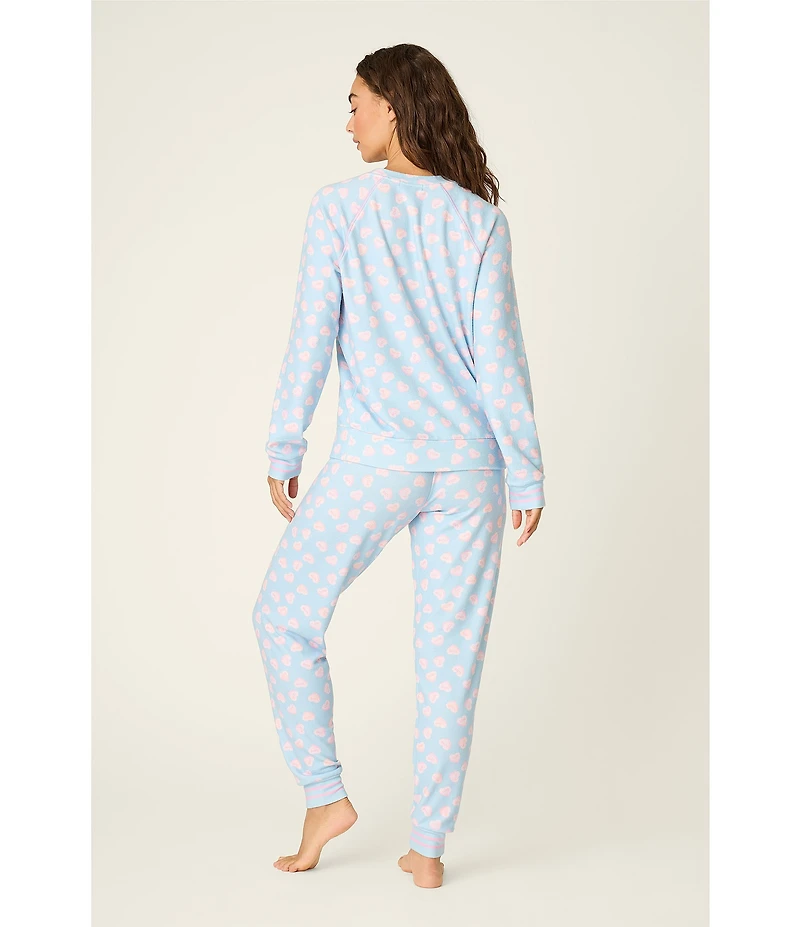 PJ Salvage Long Sleeve Crew Neck Heart Candy Print Long Peachy Knit Valentine's Day Pajama Set
