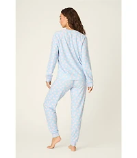 PJ Salvage Long Sleeve Crew Neck Heart Candy Print Long Peachy Knit Valentine's Day Pajama Set