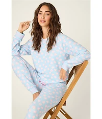 PJ Salvage Long Sleeve Crew Neck Heart Candy Print Long Peachy Knit Valentine's Day Pajama Set