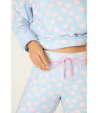 PJ Salvage Long Sleeve Crew Neck Heart Candy Print Long Peachy Knit Valentine's Day Pajama Set