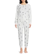 Pj Salvage Long Sleeve Crew Neck Heart Dog Print Peachy Knit Valentine's Day Pajama Set