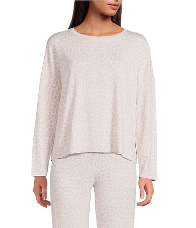 PJ Salvage Long Sleeve Crew Neck Jersey Knit Leopard Print Coordinating Sleep Top
