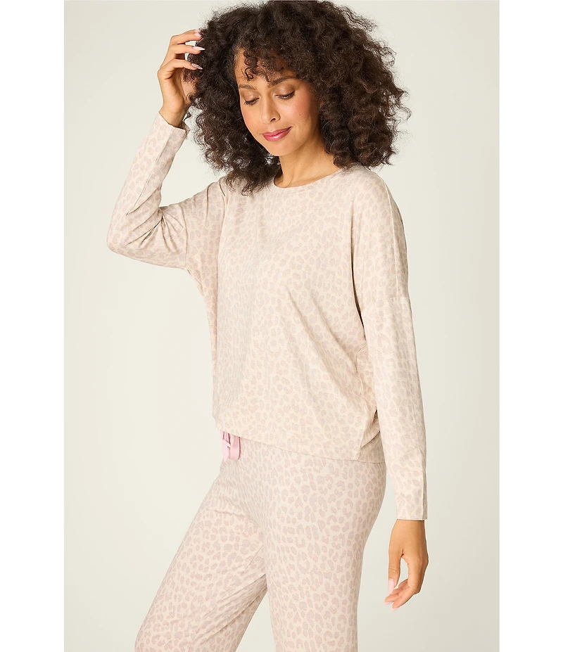 PJ Salvage Long Sleeve Crew Neck Jersey Knit Leopard Print Coordinating Sleep Top