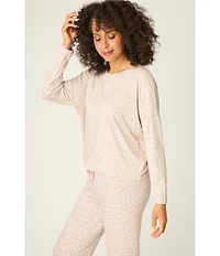PJ Salvage Long Sleeve Crew Neck Jersey Knit Leopard Print Coordinating Sleep Top