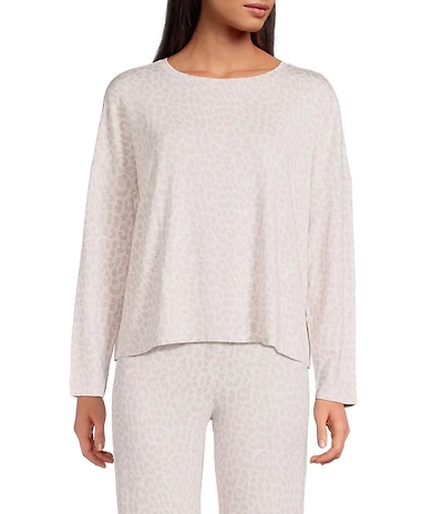 PJ Salvage Long Sleeve Crew Neck Jersey Knit Leopard Print Coordinating Sleep Top