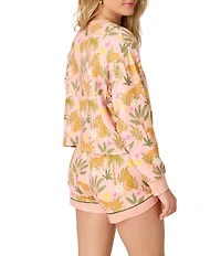 Pj Salvage Long Sleeve Crew Neck Jungle Print Peachy Knit Coordinating Sleep Top