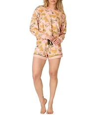 Pj Salvage Long Sleeve Crew Neck Jungle Print Peachy Knit Coordinating Sleep Top