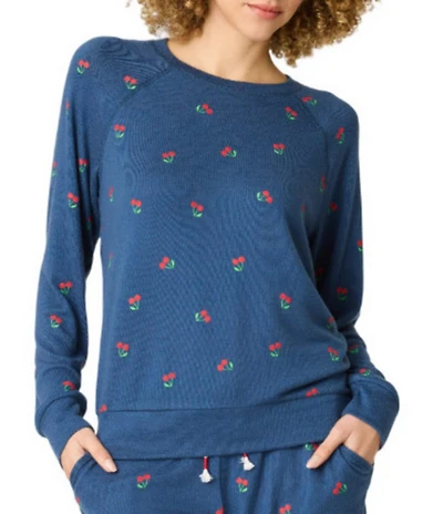PJ Salvage Long Sleeve Crew Neck Peachy Knit Cherry Print Coordinating Sleep Top