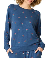 PJ Salvage Long Sleeve Crew Neck Peachy Knit Cherry Print Coordinating Sleep Top
