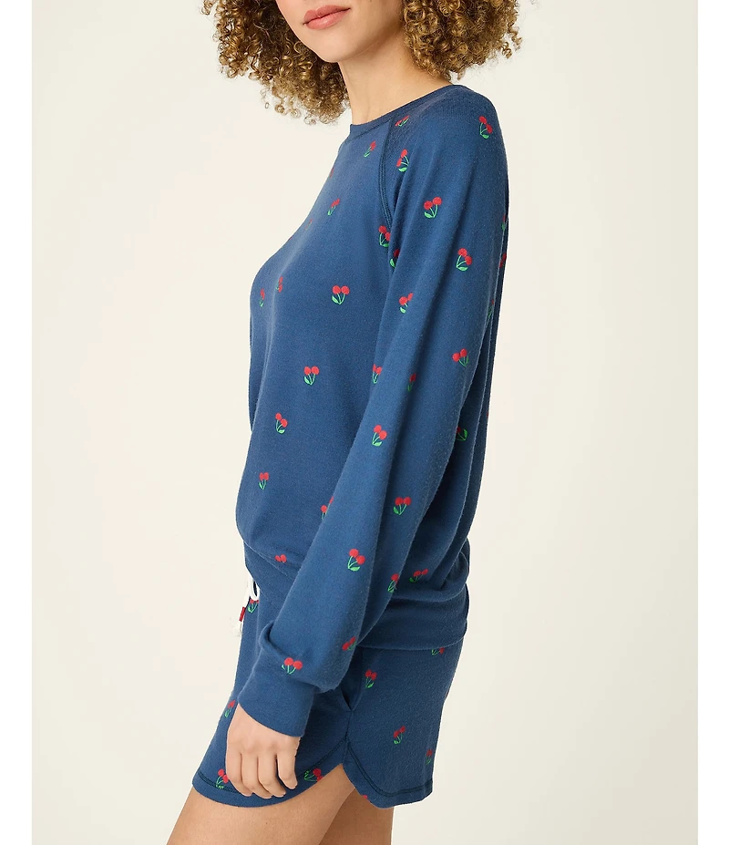PJ Salvage Long Sleeve Crew Neck Peachy Knit Cherry Print Coordinating Sleep Top