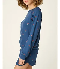 PJ Salvage Long Sleeve Crew Neck Peachy Knit Cherry Print Coordinating Sleep Top