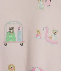 PJ Salvage Long Sleeve Crew Neck Vacation Dogs Peachy Knit Coordinating Sleep Top