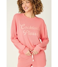 PJ Salvage Long Sleeve Crew Neck Whipstitch Cocktails Please French Terry Pullover