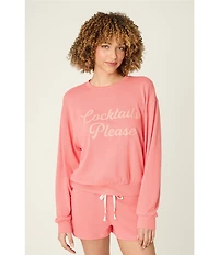 PJ Salvage Long Sleeve Crew Neck Whipstitch Cocktails Please French Terry Pullover