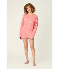 PJ Salvage Long Sleeve Crew Neck Whipstitch Cocktails Please French Terry Pullover