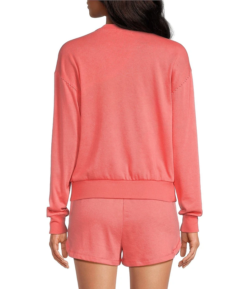 PJ Salvage Long Sleeve Crew Neck Whipstitch Cocktails Please French Terry Pullover