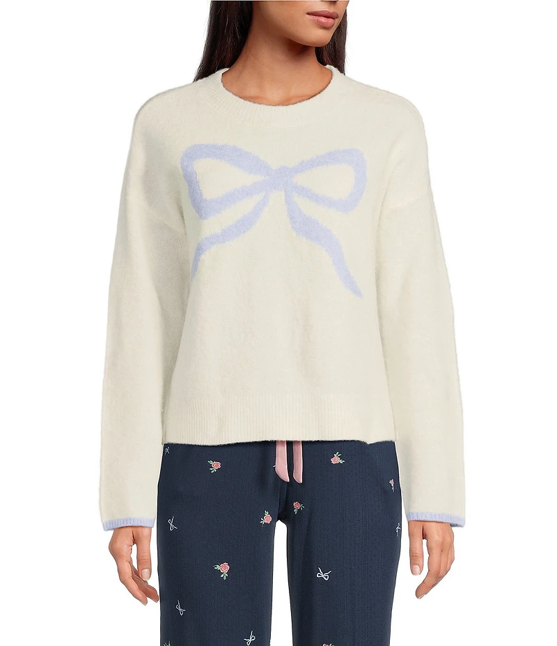 Pj Salvage Long Sleeve Round Neck Knit Bow Pullover