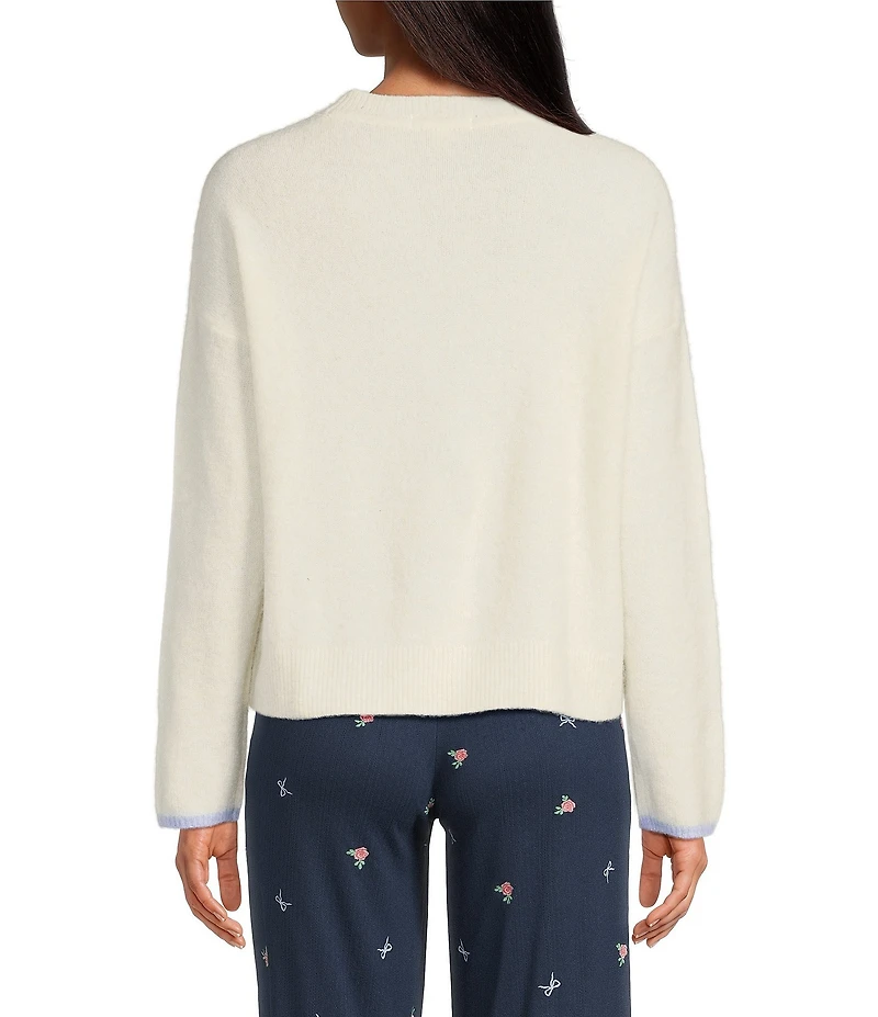 Pj Salvage Long Sleeve Round Neck Knit Bow Pullover