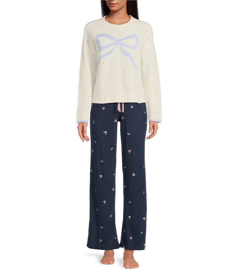 Pj Salvage Long Sleeve Round Neck Knit Bow Pullover