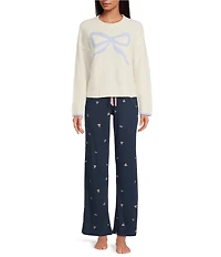 Pj Salvage Long Sleeve Round Neck Knit Bow Pullover