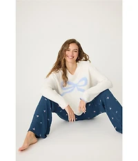 Pj Salvage Long Sleeve Round Neck Knit Bow Pullover