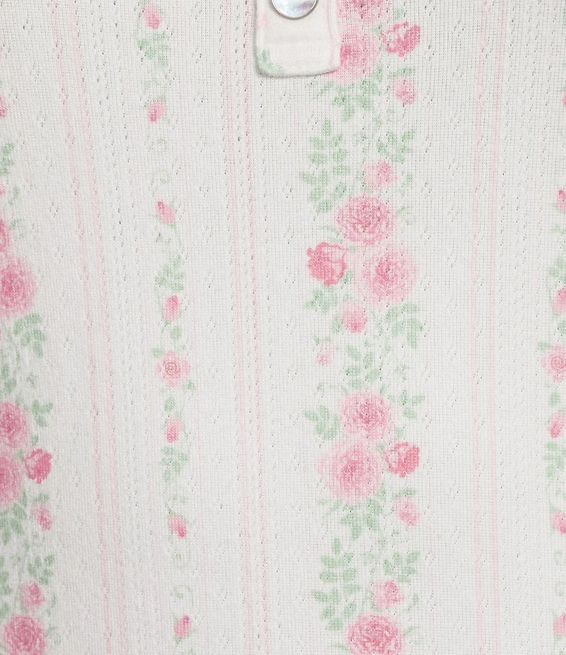 Pj Salvage Long Sleeve Scoop Neck Double Brushed Pointelle Floral Stripe Long Pajama Set